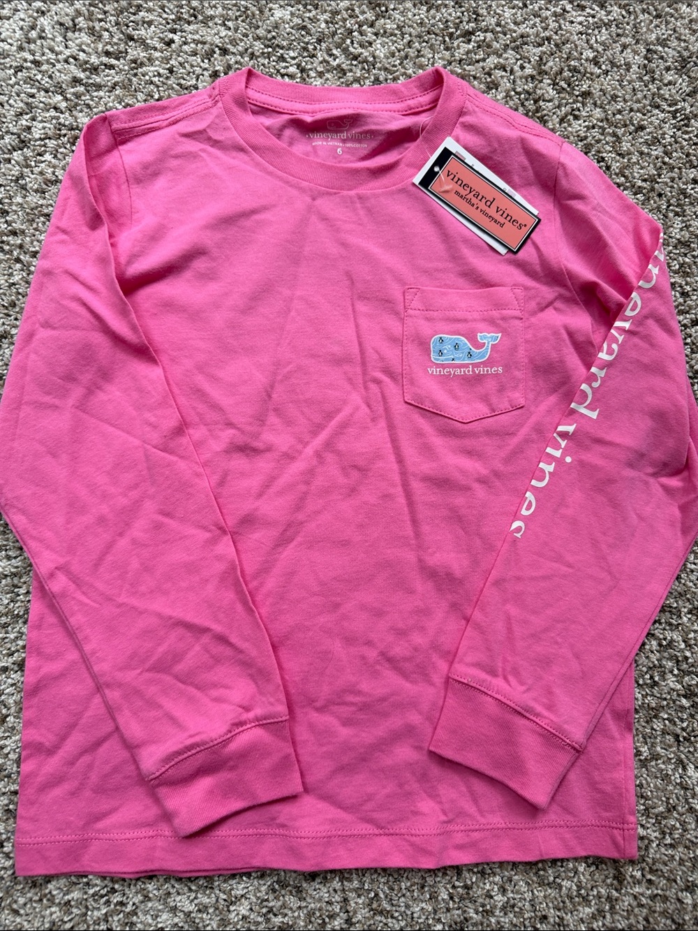 NWT Vineyard Vines Girls' Pink Long sleeve Tee with Whale Patch - Penguins